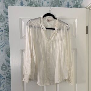 Faherty Cream Ruffle Collar for Button-Front Blouse. organic cotton